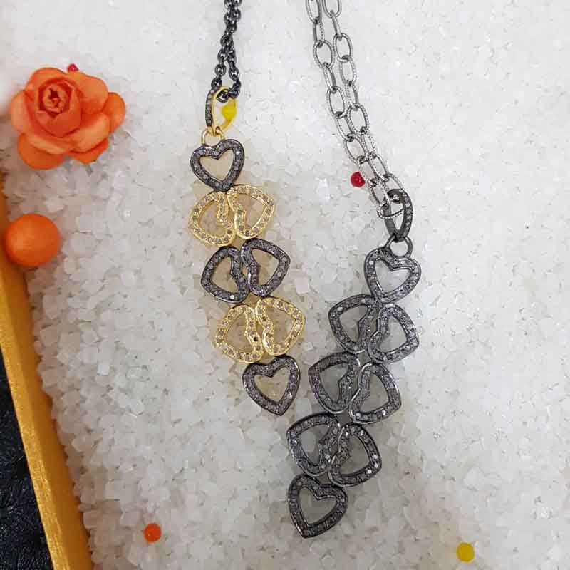 Stylish Pave Diamond Joined Heart Designer Long Pendant, Unique Joint Heart necklace, Gift For Wife