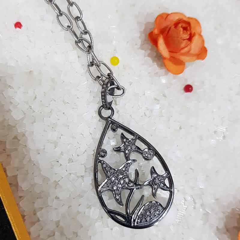 Gorgeous Designer Oval Shaped Pave Diamond With Stars Pendant, Wedding Gift