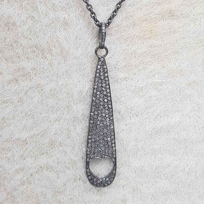 Beautifully Designed Pave Diamond Heart Designer Long Pendant, Anniversary Gift, Silver Jewelry