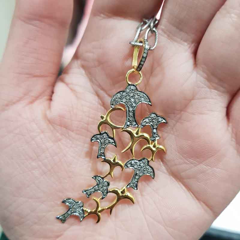 Unique Pave Diamond Tree Style Pendant, Classic Tree Necklace, Silver Jewelry