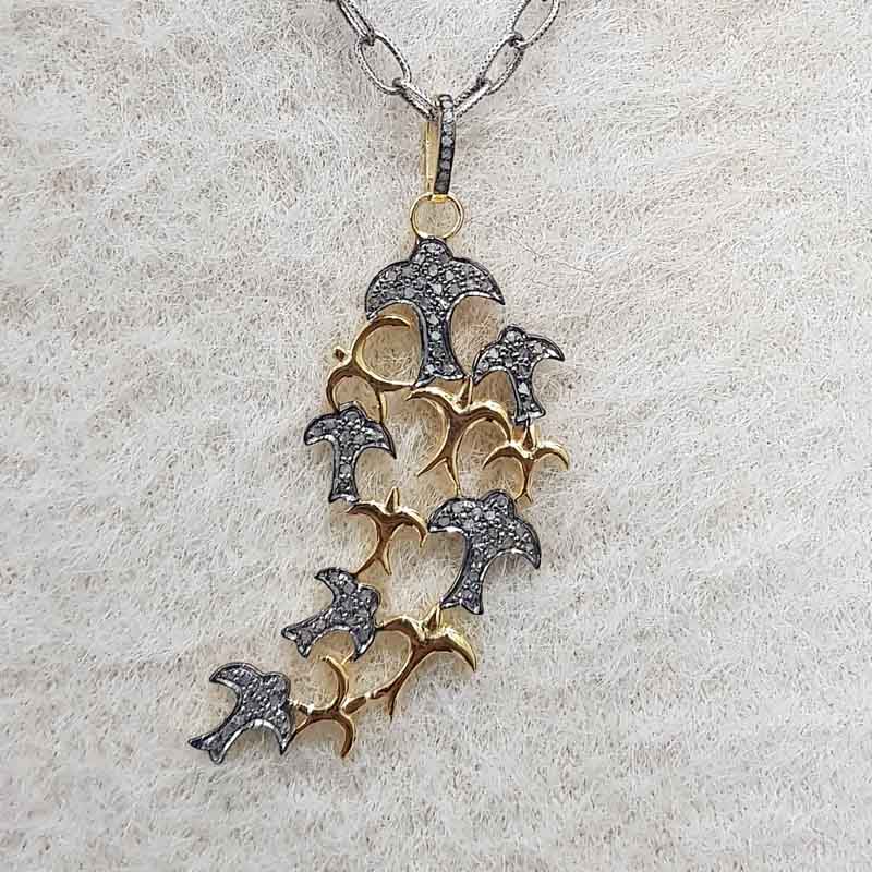 Unique Pave Diamond Tree Style Pendant, Classic Tree Necklace, Silver Jewelry