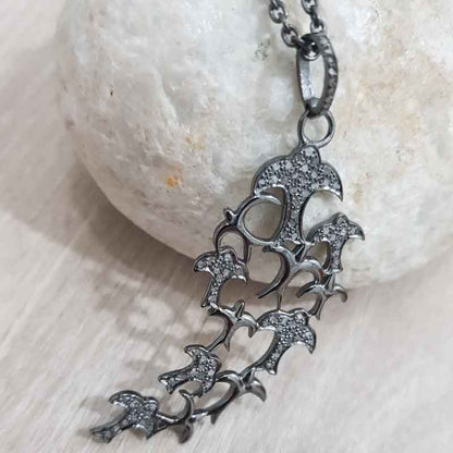 Unique Pave Diamond Tree Style Pendant, Classic Tree Necklace, Silver Jewelry