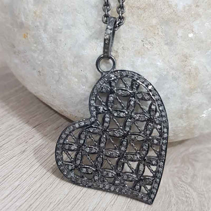 925 Sterling Silver Pave Diamond Heart Pendant, Classic and Unique Heart pendant, Gift For Her