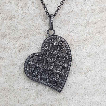 925 Sterling Silver Pave Diamond Heart Pendant, Classic and Unique Heart pendant, Gift For Her