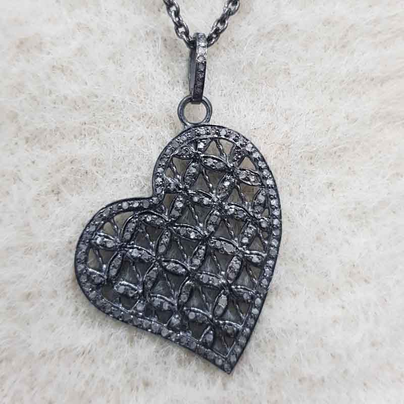 925 Sterling Silver Pave Diamond Heart Pendant, Classic and Unique Heart pendant, Gift For Her