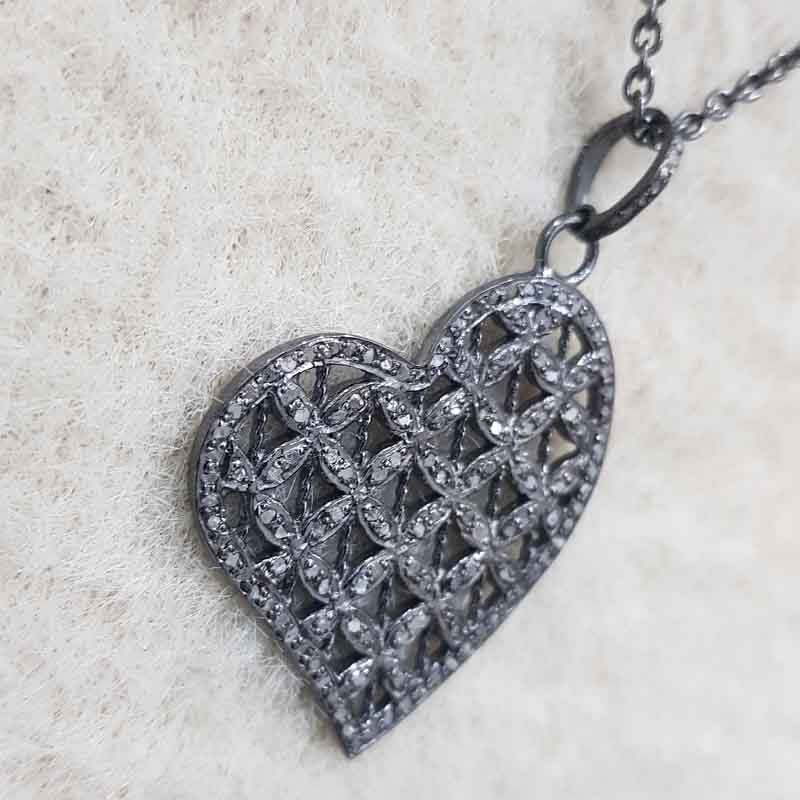 925 Sterling Silver Pave Diamond Heart Pendant, Classic and Unique Heart pendant, Gift For Her