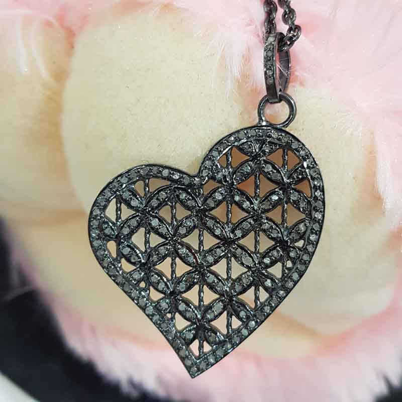 925 Sterling Silver Pave Diamond Heart Pendant, Classic and Unique Heart pendant, Gift For Her