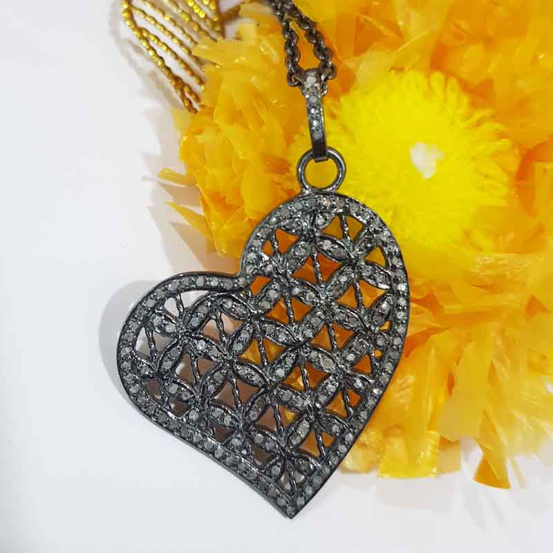 925 Sterling Silver Pave Diamond Heart Pendant, Classic and Unique Heart pendant, Gift For Her