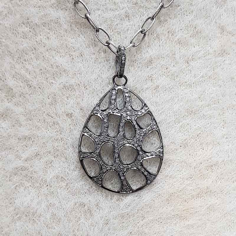 Fancy Designer Pendent With Pave Diamond Layers, Lovely Oval Shape Necklace, Gift For Mom, Mother's Day Gift