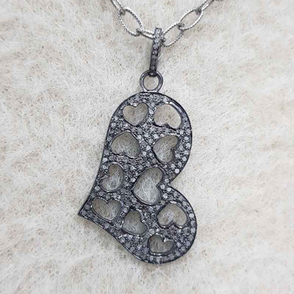 Shiny Heart Designer Pave Diamond Pendent, Amazing Modern Heart Pendant Necklace, Silver Jewelry