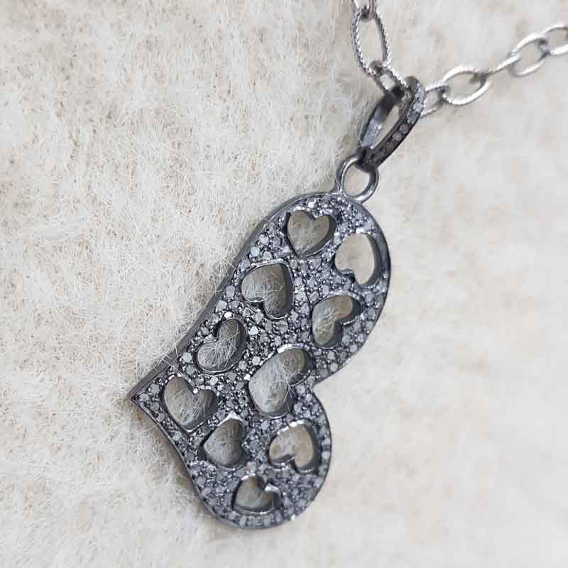 Shiny Heart Designer Pave Diamond Pendent, Amazing Modern Heart Pendant Necklace, Silver Jewelry