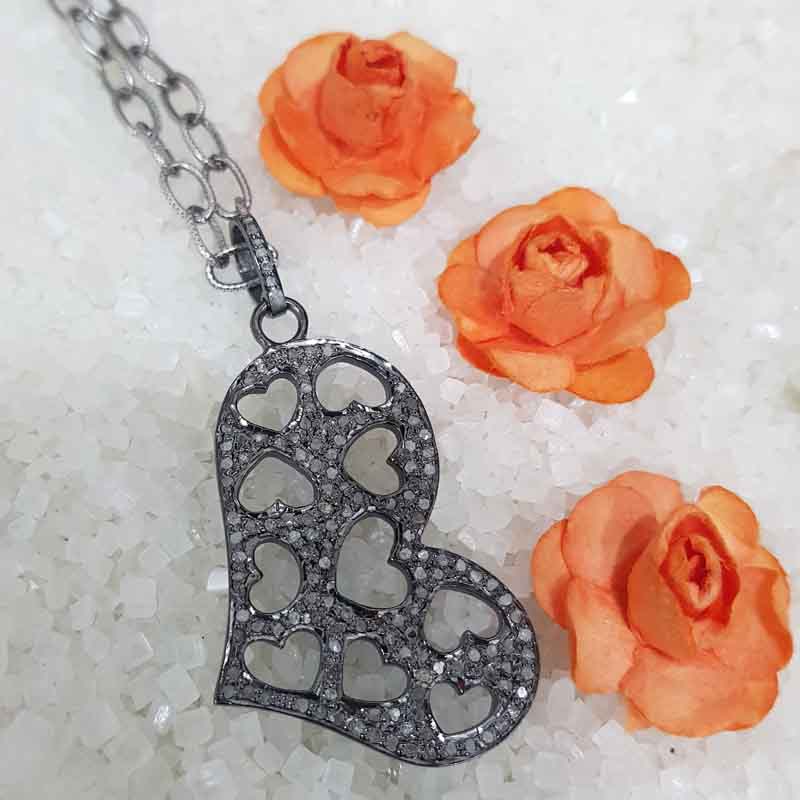 Shiny Heart Designer Pave Diamond Pendent, Amazing Modern Heart Pendant Necklace, Silver Jewelry