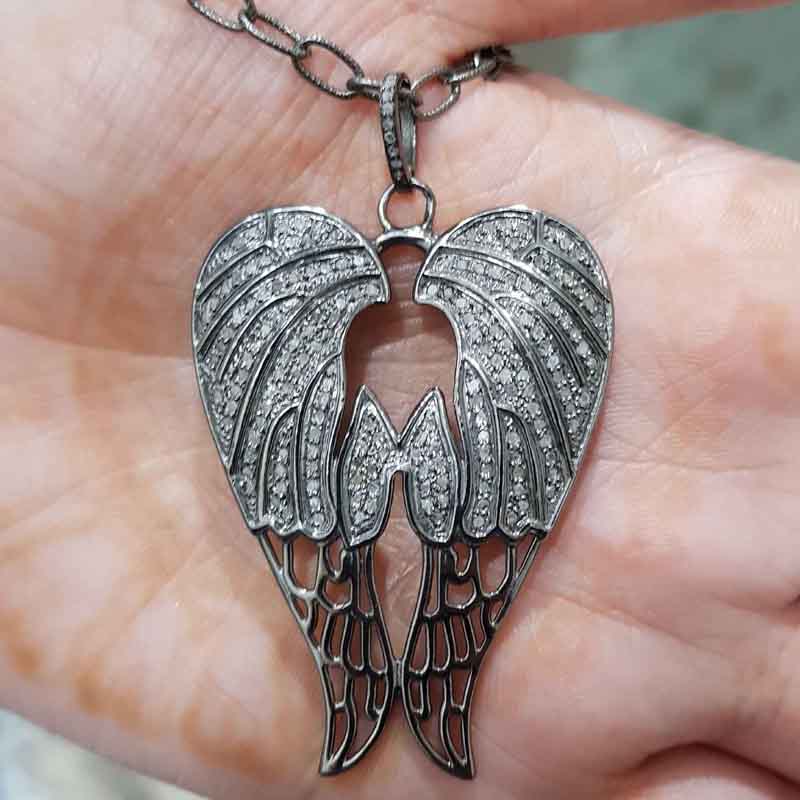 Exotic Wings Fully Pave Diamond 925 Sterling Silver Pendant, customizable Angel Wings Pendant, Gift For Princess