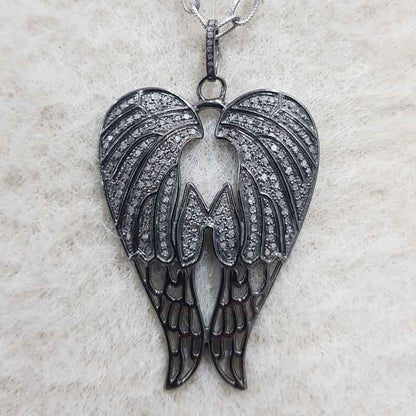 Exotic Wings Fully Pave Diamond 925 Sterling Silver Pendant, customizable Angel Wings Pendant, Gift For Princess