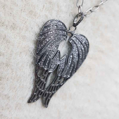 Exotic Wings Fully Pave Diamond 925 Sterling Silver Pendant, customizable Angel Wings Pendant, Gift For Princess