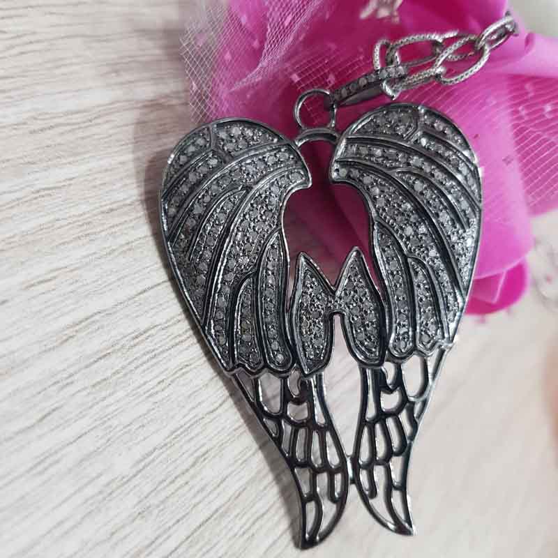 Exotic Wings Fully Pave Diamond 925 Sterling Silver Pendant, customizable Angel Wings Pendant, Gift For Princess