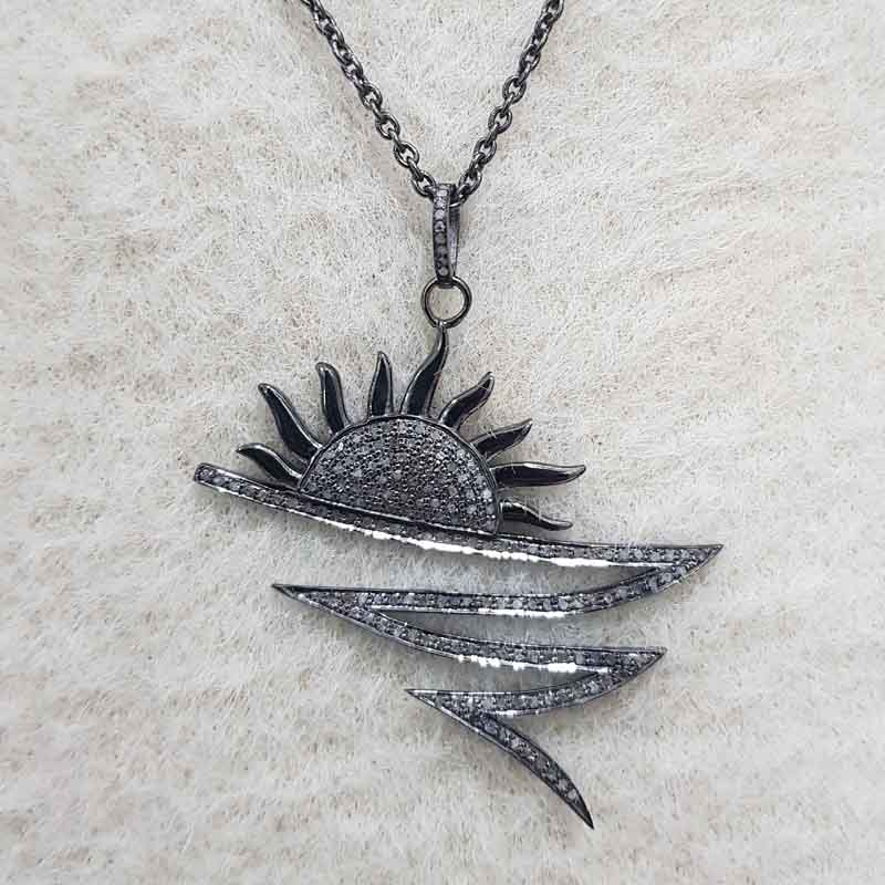 Gorgeous Sunrise Pendant With Pave Layers, Unique Sunburst Necklace, Gift For Her