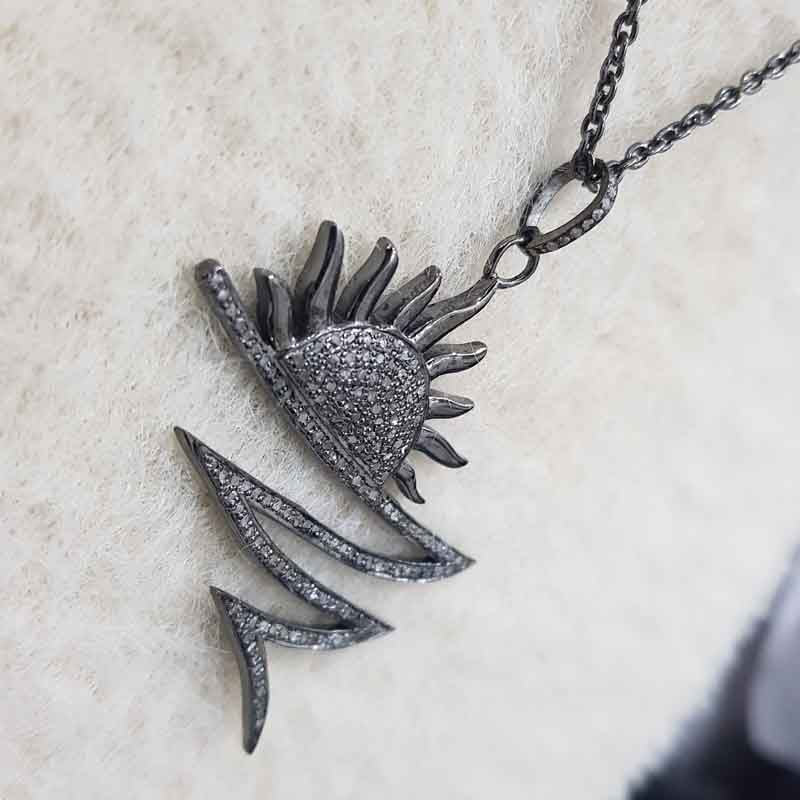 Gorgeous Sunrise Pendant With Pave Layers, Unique Sunburst Necklace, Gift For Her