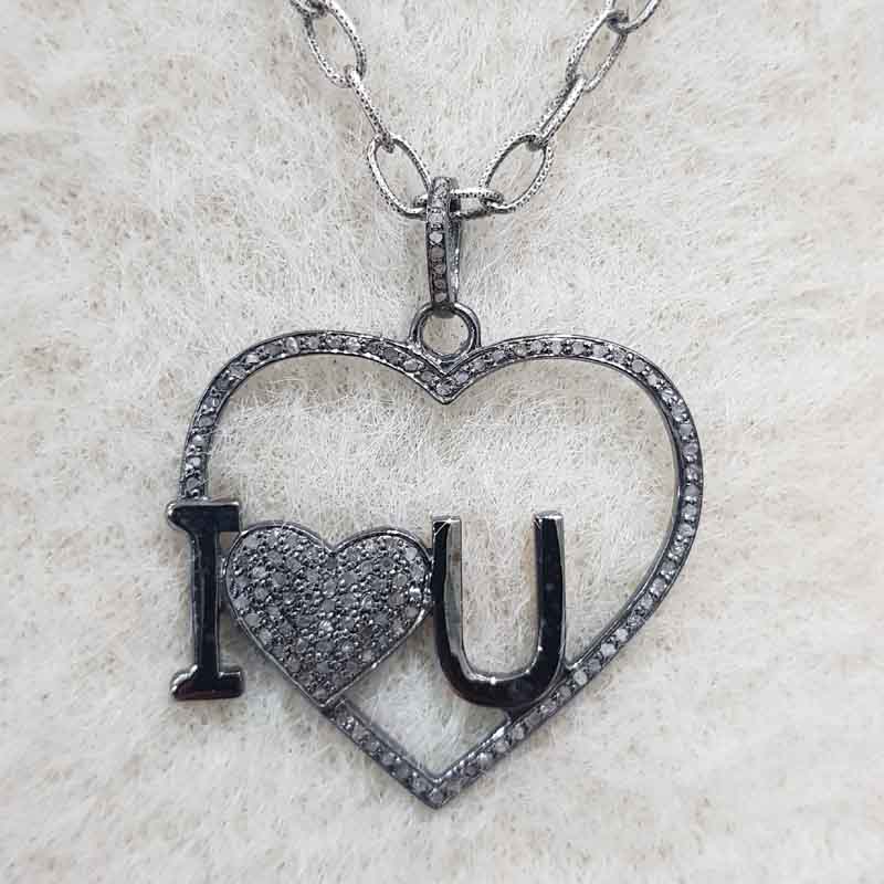 Glamorous Heart With Love Pendant, Handcrafted Heart Pendant with Pave Diamond, Gift For Wife