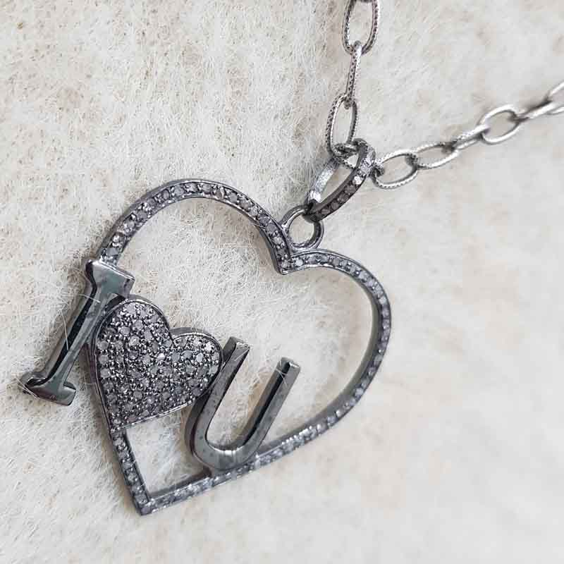 Glamorous Heart With Love Pendant, Handcrafted Heart Pendant with Pave Diamond, Gift For Wife