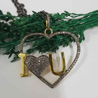 Glamorous Heart With Love Pendant, Handcrafted Heart Pendant with Pave Diamond, Gift For Wife