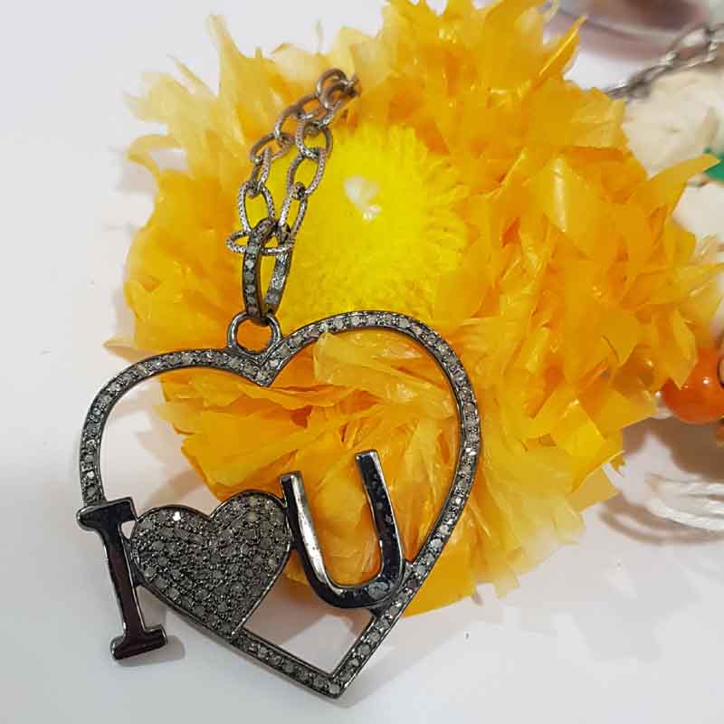 Glamorous Heart With Love Pendant, Handcrafted Heart Pendant with Pave Diamond, Gift For Wife