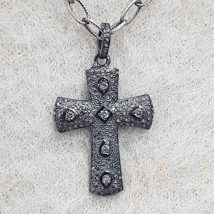 Small Cross Designer Pendant With Two Tone Pave Diamond Layers, Christmas Day Special Gift