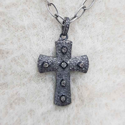 Small Cross Designer Pendant With Two Tone Pave Diamond Layers, Christmas Day Special Gift