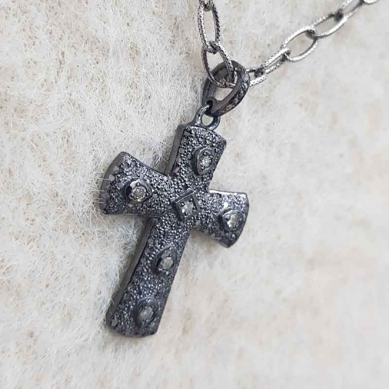 Small Cross Designer Pendant With Two Tone Pave Diamond Layers, Christmas Day Special Gift