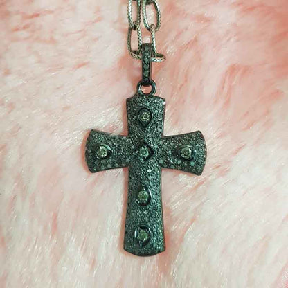 Small Cross Designer Pendant With Two Tone Pave Diamond Layers, Christmas Day Special Gift