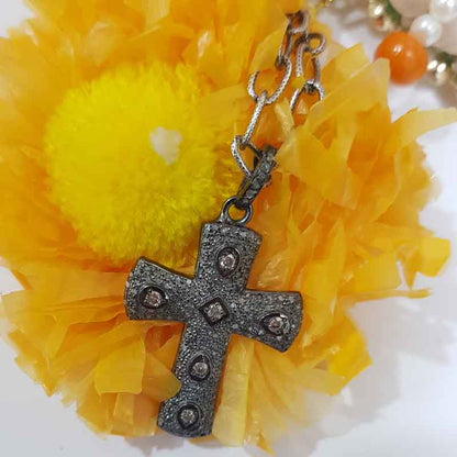 Small Cross Designer Pendant With Two Tone Pave Diamond Layers, Christmas Day Special Gift