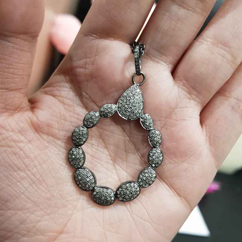 Handmade Designer Natural Pave Diamond Silver Pendant, Fancy style Necklace, Gift For Her, Him