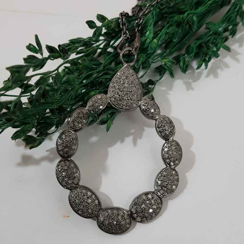 Handmade Designer Natural Pave Diamond Silver Pendant, Fancy style Necklace, Gift For Her, Him