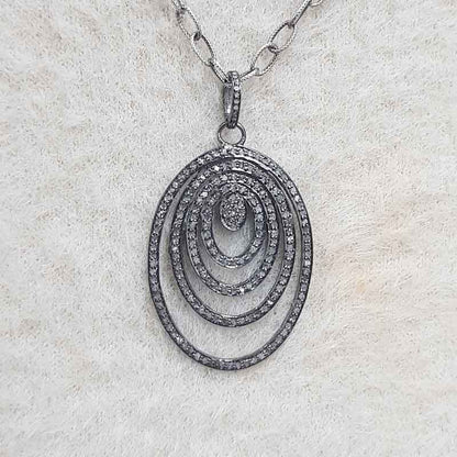 4 Layer Of Pave Diamond Oval Style Silver Pendant, Fancy Necklace, Gift For Someone