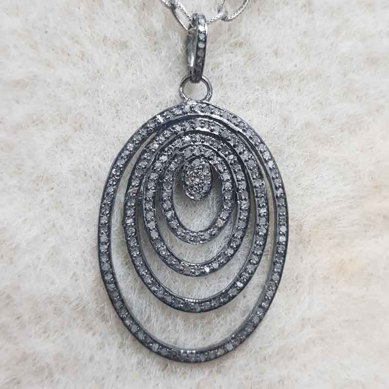 4 Layer Of Pave Diamond Oval Style Silver Pendant, Fancy Necklace, Gift For Someone