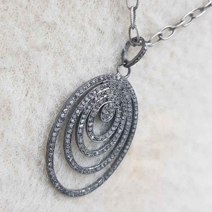 4 Layer Of Pave Diamond Oval Style Silver Pendant, Fancy Necklace, Gift For Someone