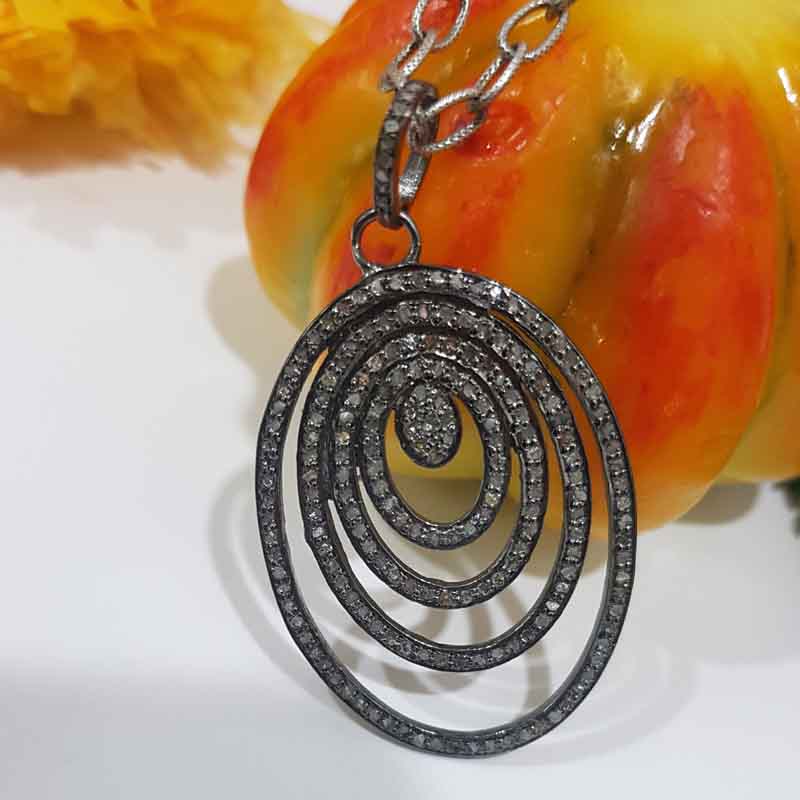 4 Layer Of Pave Diamond Oval Style Silver Pendant, Fancy Necklace, Gift For Someone