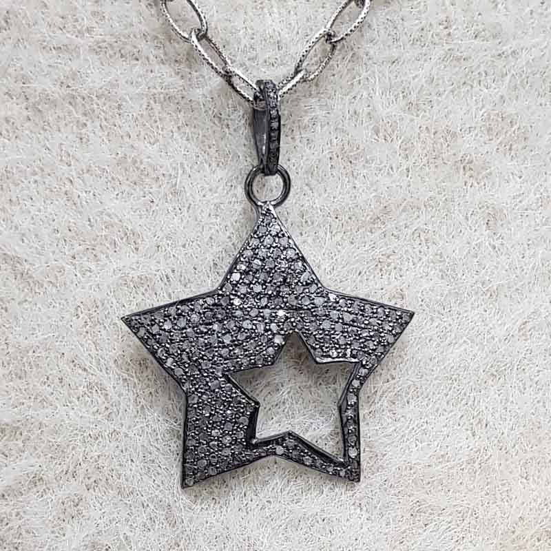 Fully Pave Diamond Sterling Silver Handmade Style Star Pendant, Star Pendant, Silver Jewelry