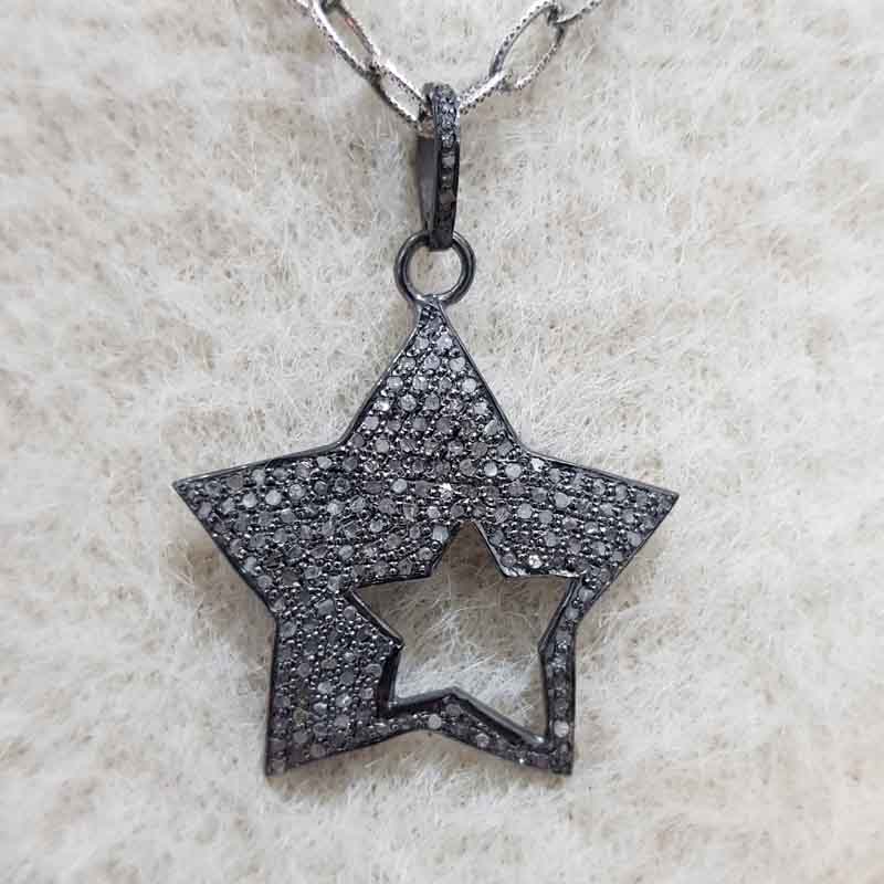 Fully Pave Diamond Sterling Silver Handmade Style Star Pendant, Star Pendant, Silver Jewelry