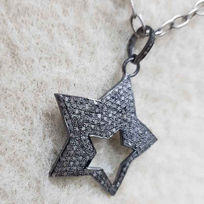 Fully Pave Diamond Sterling Silver Handmade Style Star Pendant, Star Pendant, Silver Jewelry