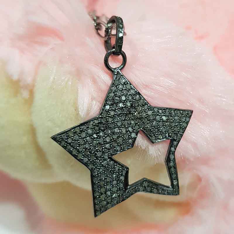 Fully Pave Diamond Sterling Silver Handmade Style Star Pendant, Star Pendant, Silver Jewelry