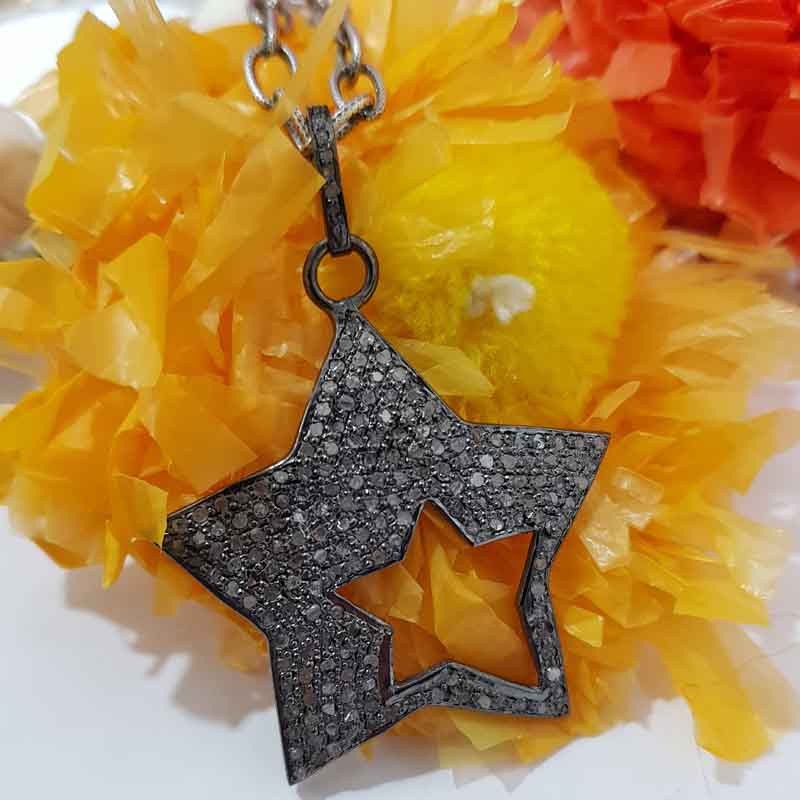 Fully Pave Diamond Sterling Silver Handmade Style Star Pendant, Star Pendant, Silver Jewelry