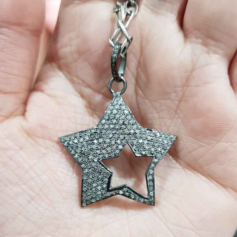 Fully Pave Diamond Sterling Silver Handmade Style Star Pendant, Star Pendant, Silver Jewelry