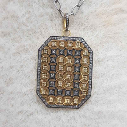 Black Fancy Designer Handmade Style Pave Diamond Tag Pendant, Shiny Fancy Necklace