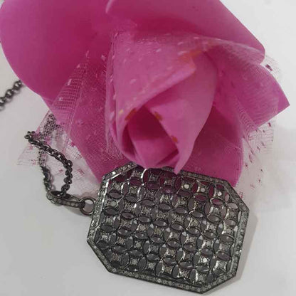 Black Fancy Designer Handmade Style Pave Diamond Tag Pendant, Shiny Fancy Necklace