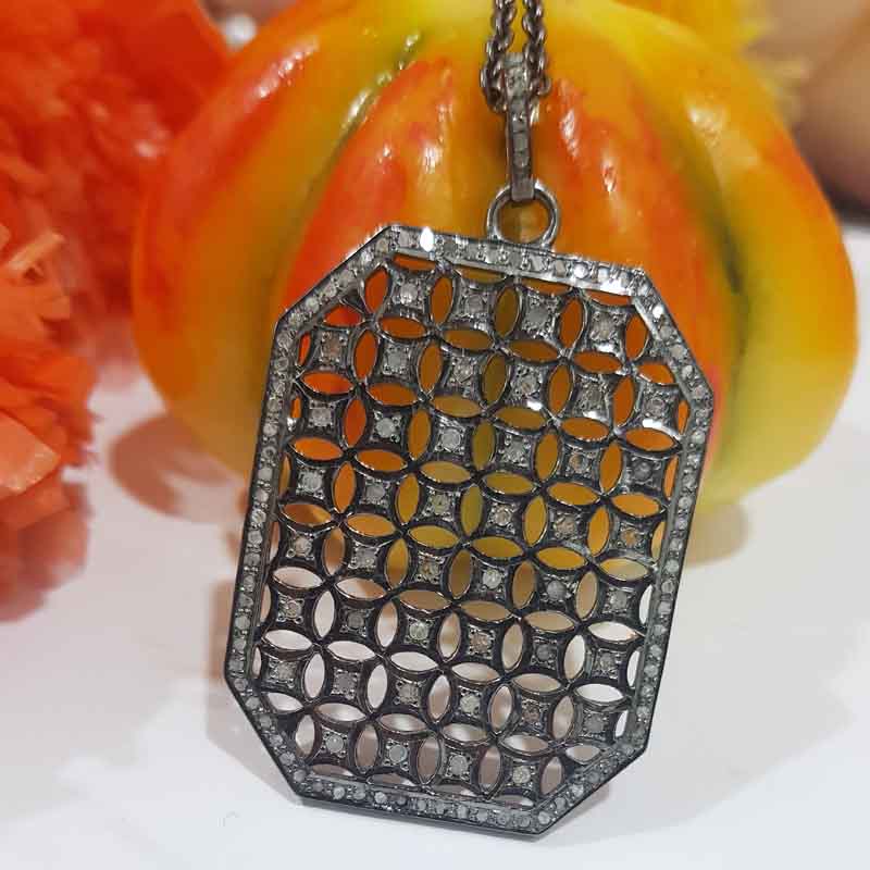 Black Fancy Designer Handmade Style Pave Diamond Tag Pendant, Shiny Fancy Necklace