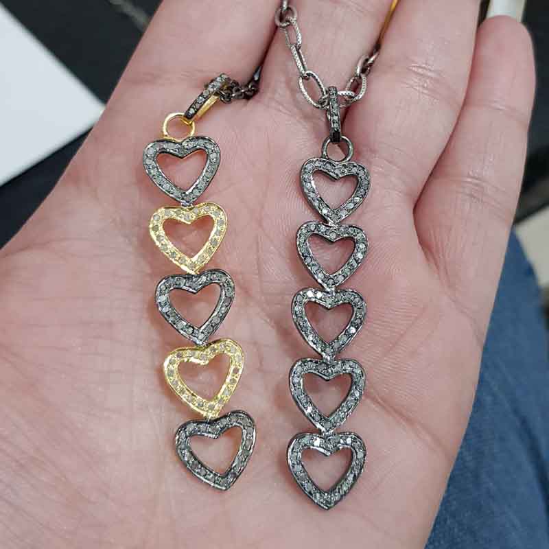 Attractive Pave Diamond Handmade Long Hanging Heart Pendant, Unique Gift For Lovers