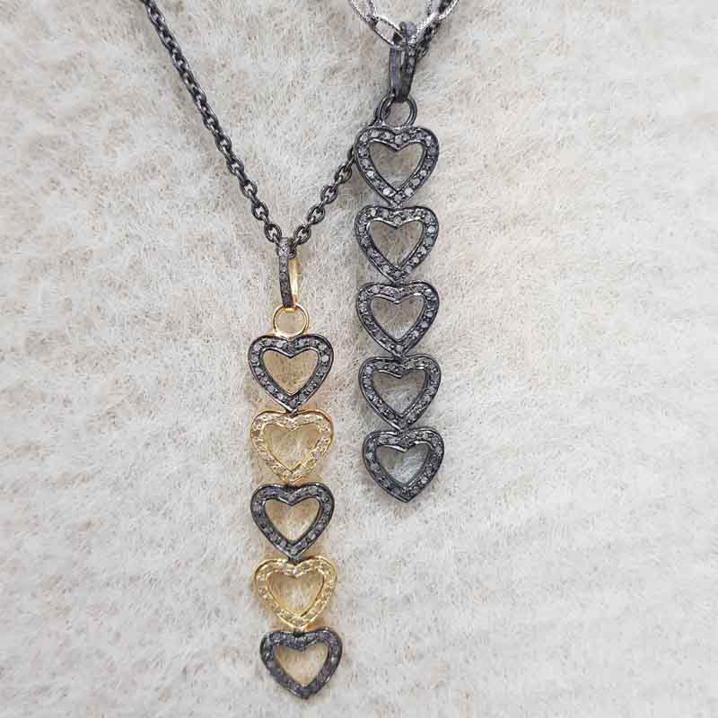 Attractive Pave Diamond Handmade Long Hanging Heart Pendant, Unique Gift For Lovers