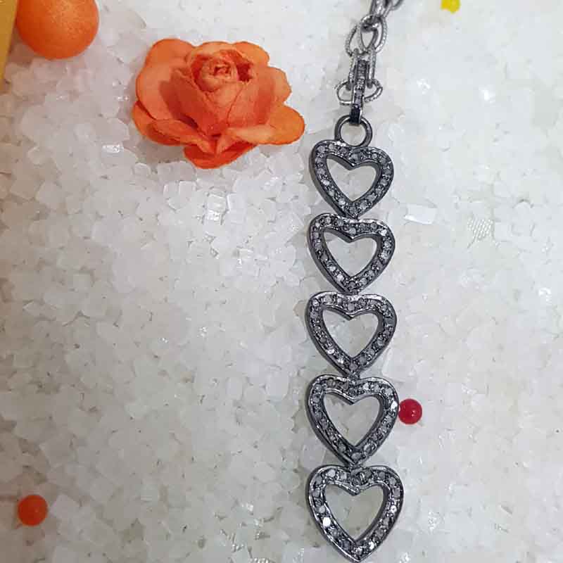 Attractive Pave Diamond Handmade Long Hanging Heart Pendant, Unique Gift For Lovers