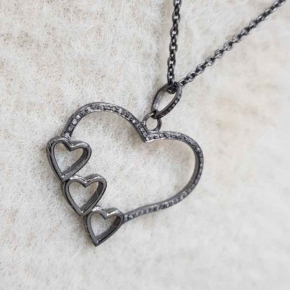 3 Joined Heart In Big Heart Pave Diamond Pendant, Couple Gift, Valentine's Day Gift